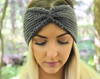 Grey Headband, Grey Earwarmers, Grey Winter Headband, Grey Crochet Headband, Dark Grey Headband, Grey Knit Headband, THE MCKENZIE