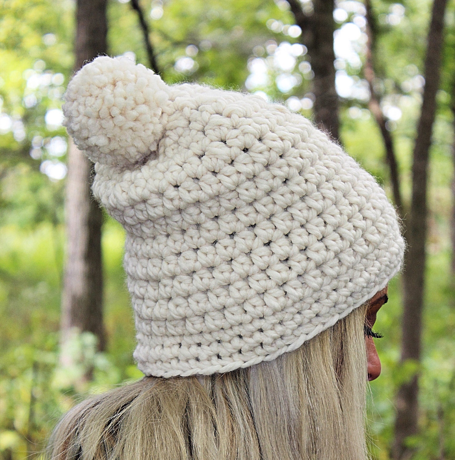 Handcrafted Crochet Winter Hat Beanie with Pom Pom Tan Gray Cream Brown Marble Crochet Winter Beanie: Gray Slouchy Pom Pom Hat - Etsy main image 2