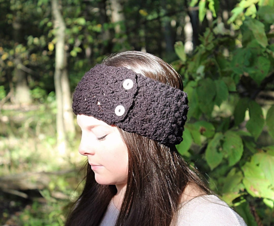 Black Headband, Black Earwarmers, Black Winter Headband, Black Crochet