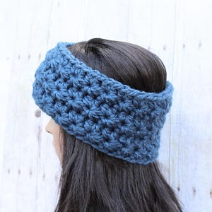 Blue Earwarmers, Blue Winter Headband, Blue Headband, Blue Crochet Headband, Crochet Earwarmers, Women's Headband, Chunky Earwarmers image 5