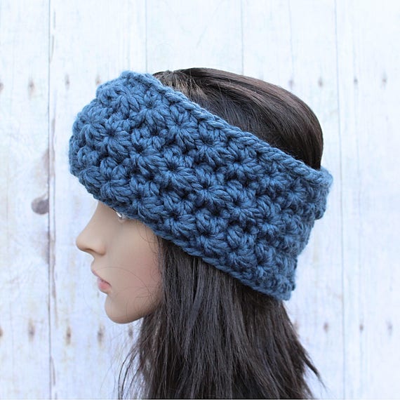 Blue Earwarmers, Blue Winter Headband, Blue Headband, Blue Crochet Headband, Crochet Earwarmers, Women's Headband, Chunky Earwarmers