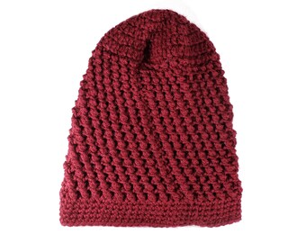 Maroon Beanie Hat, Dark Red Slouchy Hat, Red Winter Hat for Women, Burgundy Hat, Ready to Ship Crochet Hat, Slouchy Beanie, THE EMORY