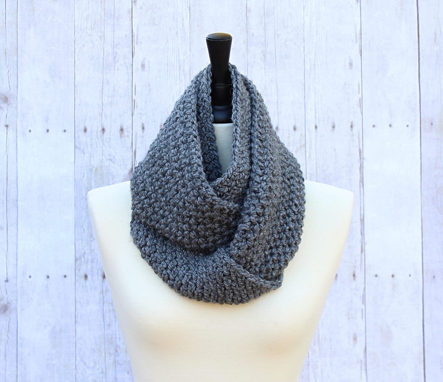 Grey Infinity Scarf, Grey Loop Scarf, Grey Crochet Scarf, Grey Chunky ...