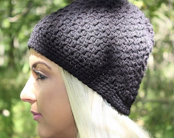 Black Beanie Hat, Black Hat, Black Slouchy Beanie, Black Crochet Hat, Black Winter Hat, Black Slouchy Hat, Crochet Beanie Hat, THE ACADIA
