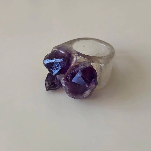 Custom Transparent Stone Fusion Ring with Quartz, Amethyst, Pyrite, or Citrine