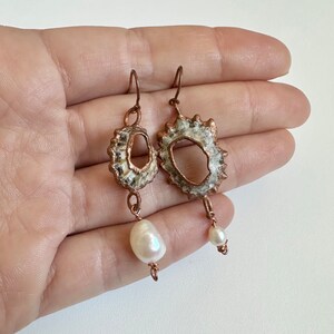 Shell Earnings, Handcrafted Copper Earrings, Pearl Earrings