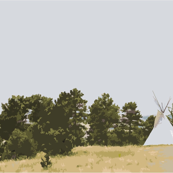Peaceful Landscape with Cloudy Sky and Solitary Teepee, Scenery. Trees / Paint by Numbers Digital Download Kit / DIY / SVG / 25 Color keys