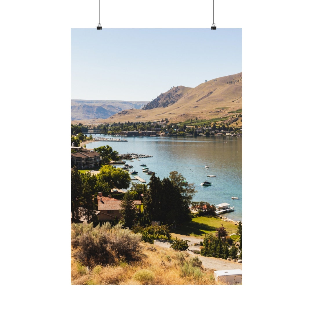 Tranquil Landscape With Clear Sky, Lake Chelan, Washington, Lake and