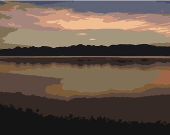 Tranquil Sunrise over Reflective Lake, Sunrise, Outdoors, Scenery, Sunset/ Paint by Numbers Digital Download Kit / DIY / SVG / 22 Color keys