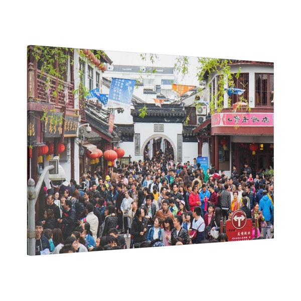 Large Group of People on a Crowded Street in China Wall Art Matte Canvas, Stretched, 0.75"