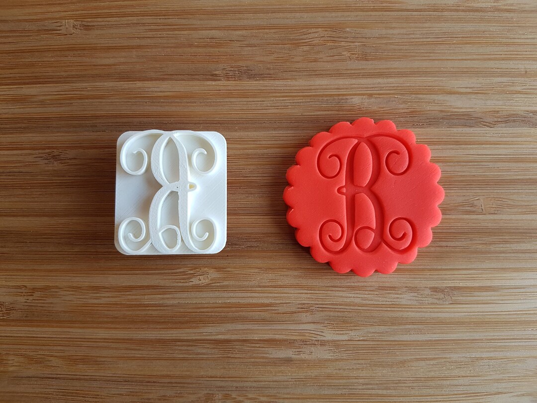 Vine Monogram Stamp Single Letter Cookie, Fondant Embosser Personalized