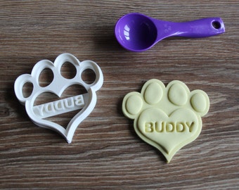 Custom Heart Shaped Dog Paw Cookie Cutter Personalized Dog Treat Cutter puppy Paw print