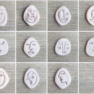 Abstract Face Embossers Set of 11 , Stamp For Fondant, Polymer Clay, Cookies, Ceramics, Soap and dough