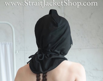 Black Bondage Hood - Straitjacket Heavy Duty BDSM Mask