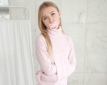 Zwangsjacke Weich Polar Fleece Einteiler Pyjama Onesie - ABDL / Rosa / Erwachsene Baby / Strampler / Zurückhaltende Bondage DDLG StraitJacketShop UwU