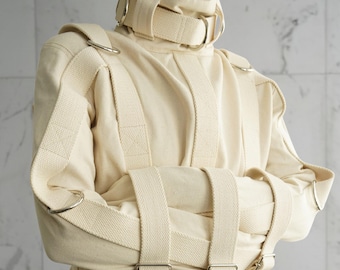 S Size Heavy Duty Straitjacket - With 3 Frontal Loops and Removable Neck Collar / Canvas Fully Functional Theatrical Straitjacket