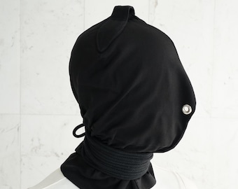 Svart Bondage Hood - Tvångströja Kraftig Mask