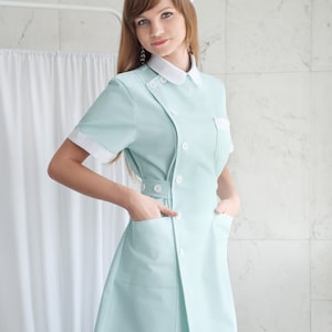 Niedliche Mint Krankenschwester Uniform - Hohe Qualität 100% Baumwolle / ABDL Krankenschwester / Scrub / Ratched / Krankenschwester Kleid mit Kurzen Ärmeln + Krankenschwester Mütze / Grün