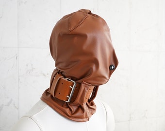 Leather and Faux Leather Bondage Hood - Blindfold / Restrained / BDSM / Head Hood Mask / Full Head Hood