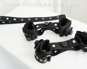 Set of Black Wrist and Ankle Cuffs Restraints with Segufix Locks / Restraining / Hogtied / Handcuffs / Bondage Institutional BDSM