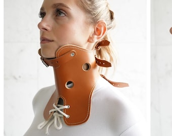 Läderortos för ortopedisk hållningskrage för nackstöd - Naturligt läder / Medicinskt / Vintage-tema