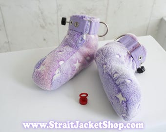 Purple Aurora Borealis Polar Fleece Crawling Habit Training Restraining Booties with Spikes and Segufix Locks ABDL Adult Baby Diaper Lover
