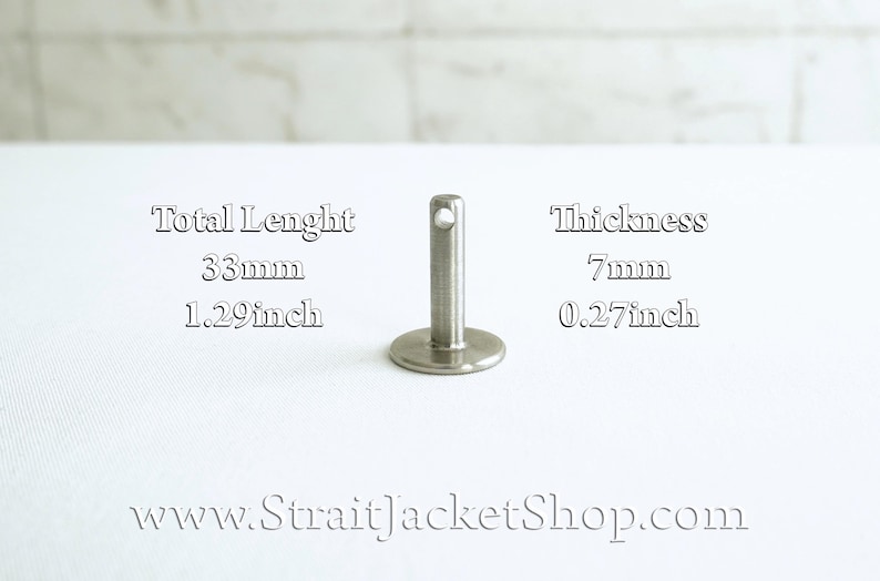 May include: A silver metal pin with a loop at the top and a flat circular base. The pin is 33mm (1.29 inches) long and 7mm (0.27 inches) thick.