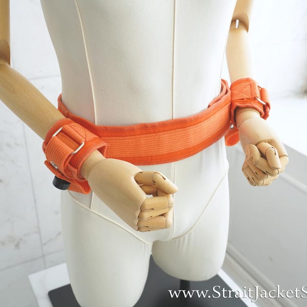Sujeciones de muñeca a cintura para prisión de color naranja con cierres Segufix / Recluso / Esposas / Magnéticas / Esposas de mano / Sujeciones de transporte / Bondage