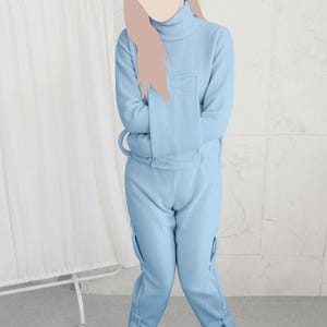 ブルー ストレイトジャケット ソフト ポーラー ワンピース パジャマ コスチューム - ABDL / 大人用 ベビー / ロンパース StraitJacketShop
