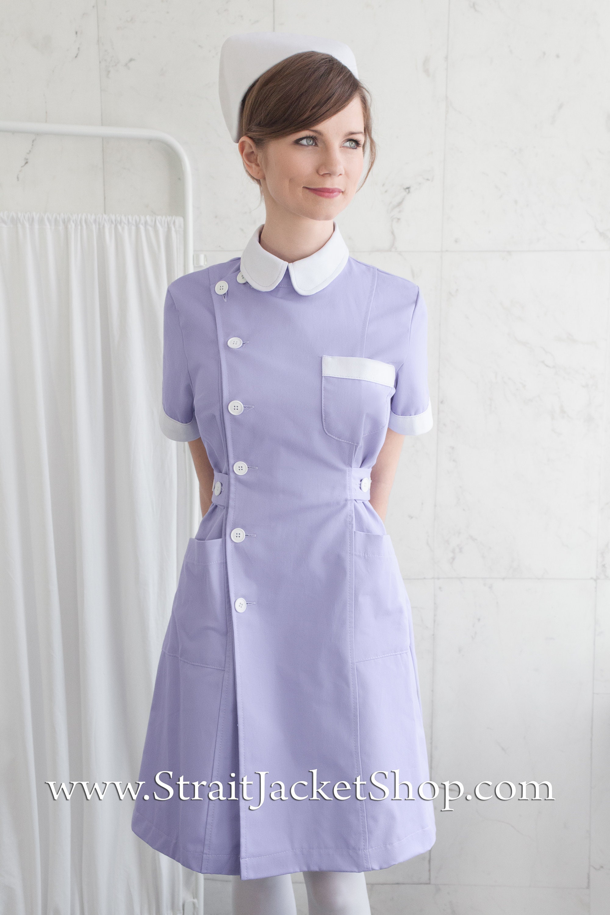 Cute Purple Nurse Uniform High Quality 100% Cotton / ABDL Nurse / Scrubs /  Nurse Dress With Short Sleeves Nurse Cap 