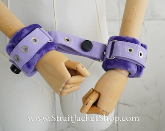 Pair of Purple SOFT Restraining Cuffs with Segufix Locks / ABDL Adult Diaper Lover / Handcuffs / Bondage Restraints