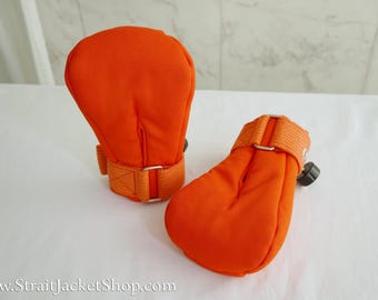 Orange Safety Mittens - Bondage soft padded mittens for Inmates and Prisoners / ABDL / DDLG / Segufix Locks System