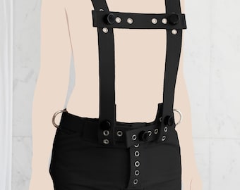 Svart sele för blöjbyxor med Segufix-lås - Bondage / Asyl / ABDL / Segufix / Tandställning / Hängslen / Tvångströja