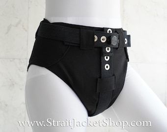 Black Anti Diaper Removal Pants with Segufix Locks and Hooks and Loops Slim Fit Closing - Medical / Lockable Pants / Asylum / Straitjacket