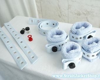 Set of 4 Blue Soft Padded Fleece Wrist and Ankle Cuffs Restraints with Segufix Locks / ABDL Adult Baby Diaper Lover / Furry Fandom Furries