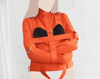 Orange Open Breast Straitjacket - Straitjacket for a Pupil/ Prison / Open Bust / Breast Access / ABDL / Bondage / BDSM / Inmate / Fetish