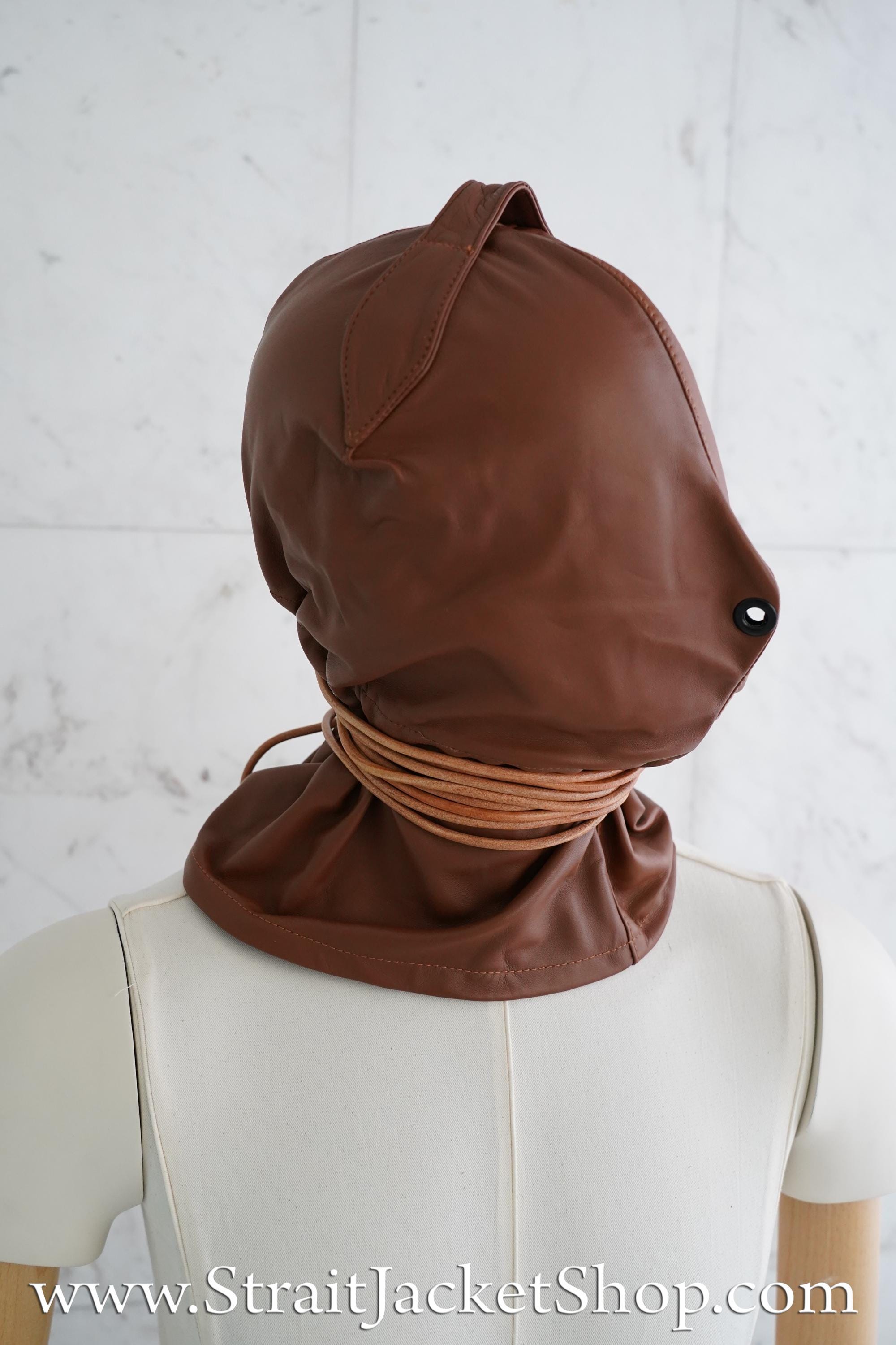 Leather Bondage Hood with Leather Strap