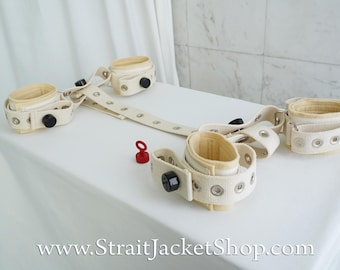 Set of Wrist and Ankle Cuffs Restraints with Segufix Locks / Asylum / Medical / Hogtied / Handcuffs / Bondage Institutional