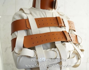 7cm / 2.7inch Wide Leather Chest Belt for Asylum Straitjacket Costume / Cogniac Brown / Heavy Duty