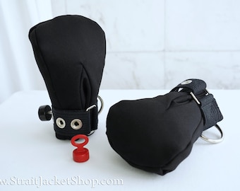Black Elegant Safety Mittens - Bondage / Soft Padded Mittens / ABDL / Mature / Segufix Locks / Hand Restraining
