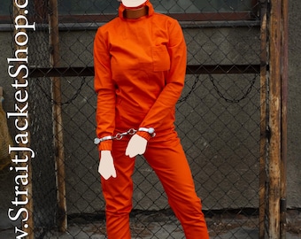 Prisoner Orange Jumpsuit with Neck Collar - Prison / imprisonment / Leather Collar / Inmate