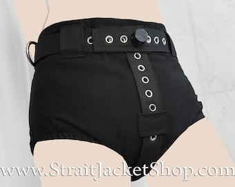 SVARTA Låsbara Blöjskyddsbyxor - Anti-blöjborttagning / Fasthållning / ABDL / Segufix-lås / Blöjskydd / Bondage / Kostymunderkläder