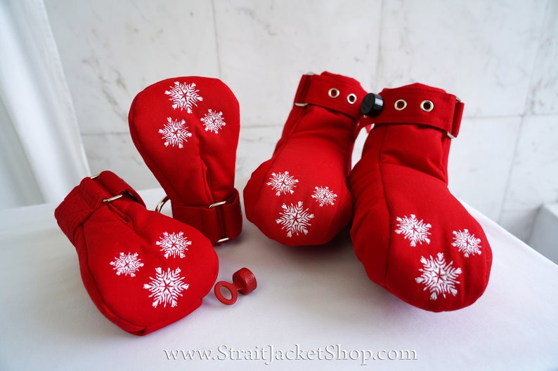 Holiday LIMITED EDITION of Soft Padded Mittens and Booties for Little One / ABDL / Adult Baby Diaper Lover / Bondage / Segufix / Snowlake 