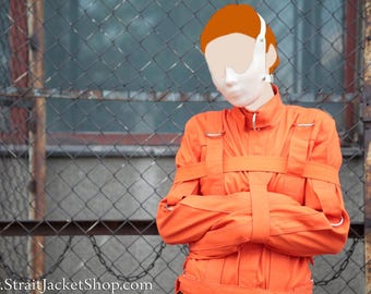 Orange Prison Straitjacket - Fully Functional Straitjacket Costume for Inmates and Prisoners / Maximum security