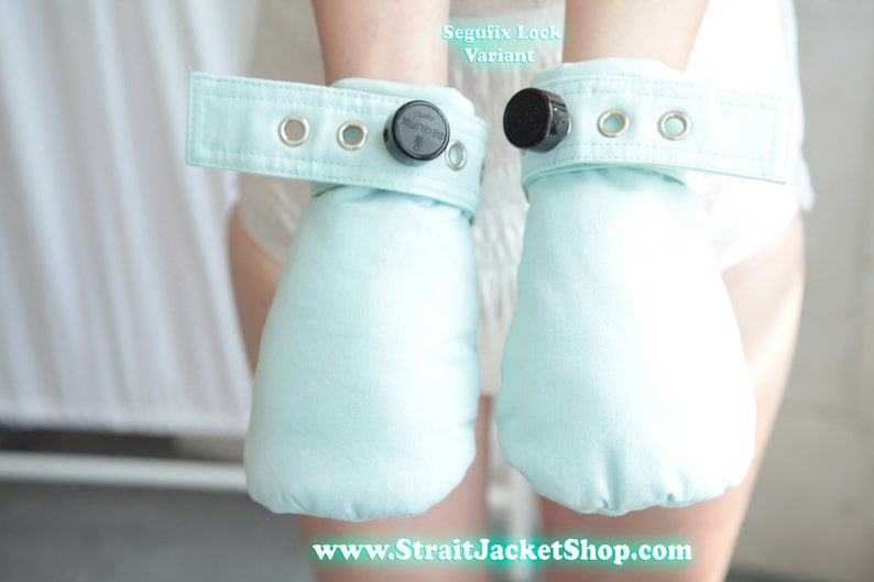 Mint Colour Safety Mittens Soft Padded Mittens For Little One / ABDL / Adult Baby Diaper Lover / Bondage / Baby Mint / Segufix Lock Mature image 8