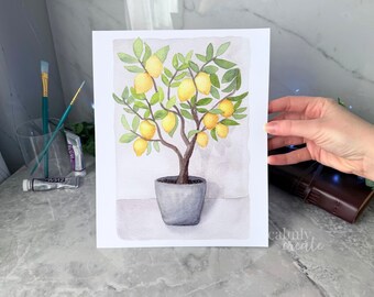 Fine Art Print | Potted Lemon Tree Plant Watercolor Painting