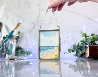 ORIGINAL Hand-Painted Watercolor Framed Mini Beach Painting  | Christmas Ornament