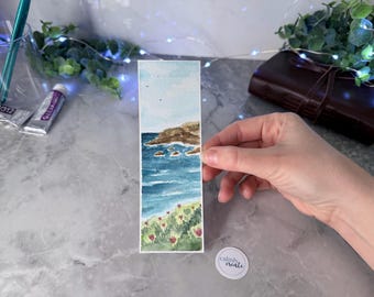 ORIGINAL Hand-Painted Bookmark | Oregon Coast Beach & Ocean Scene Watercolor