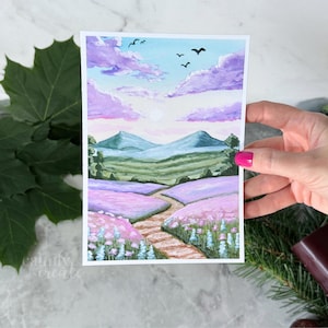 5x7 Gouache Paper Art Print | Wildflower Fields Landscape Painting | Nature Wall Art