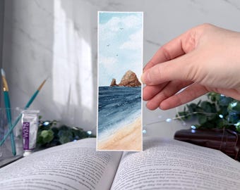 ORIGINAL Hand-Painted Bookmark | Cannon Beach & Ocean Scene Watercolor
